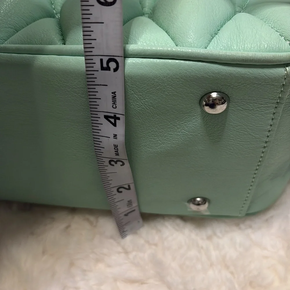 Ecostitch vegan leather Mint Grn puffy woven Tote top handles cross body strap